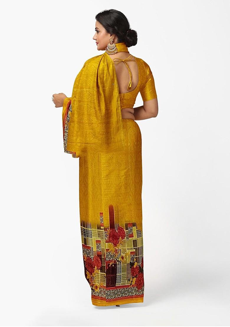 Yellow Floral Georgette Saree Set
