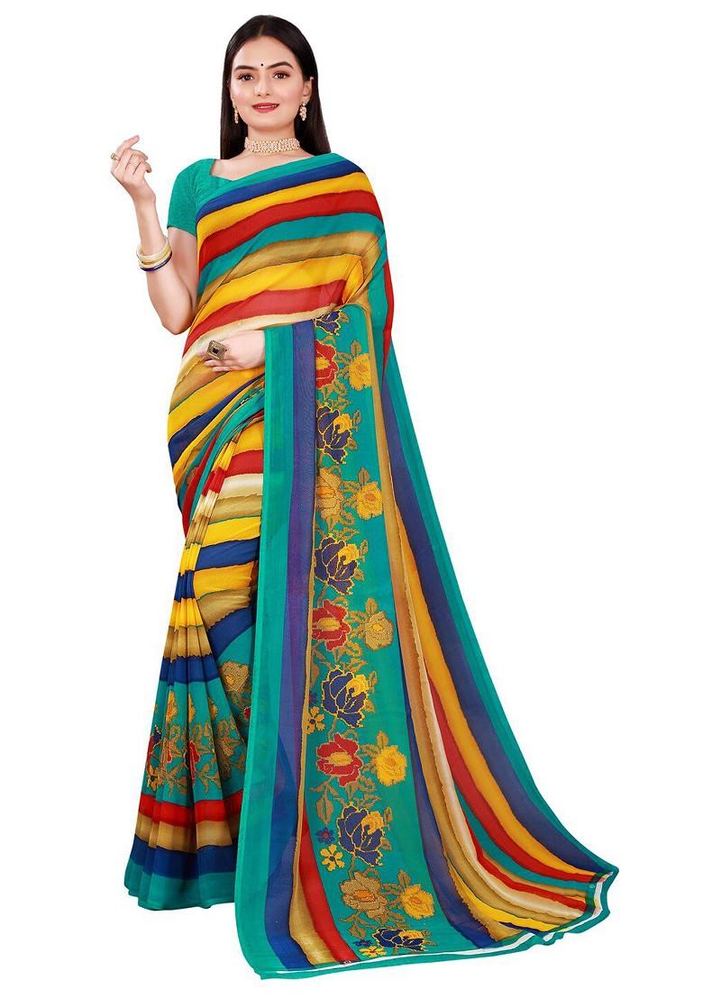 Multi Floral Georgette Saree Set (Set Of 2)