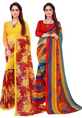 Maroon Embroidered Poly Blend Saree Set