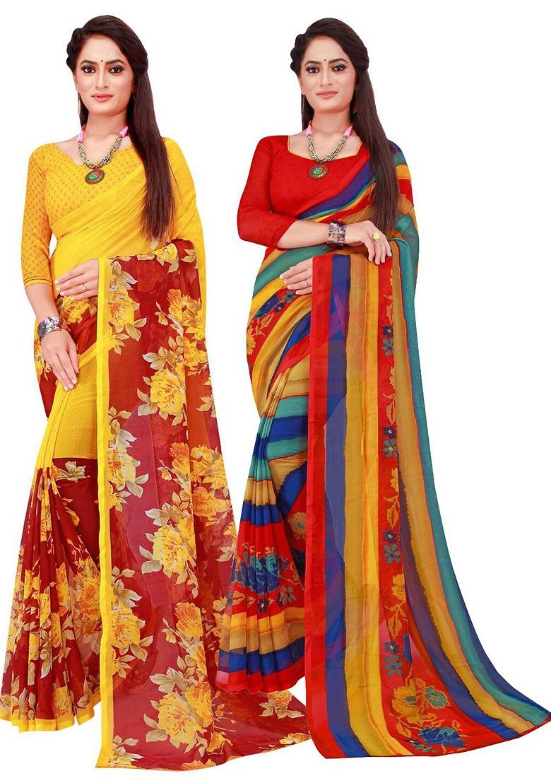 Maroon Embroidered Poly Blend Saree Set