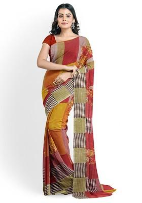 Red Embroidered Georgette Saree Set