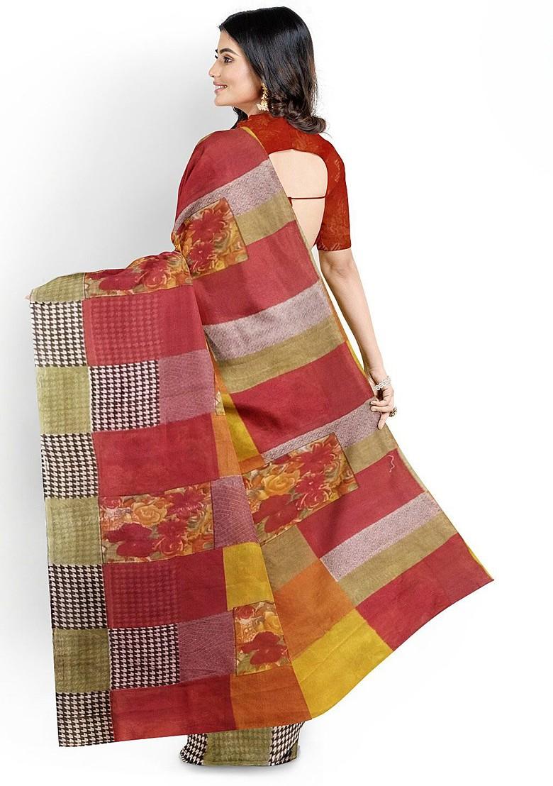 Red Embroidered Georgette Saree Set