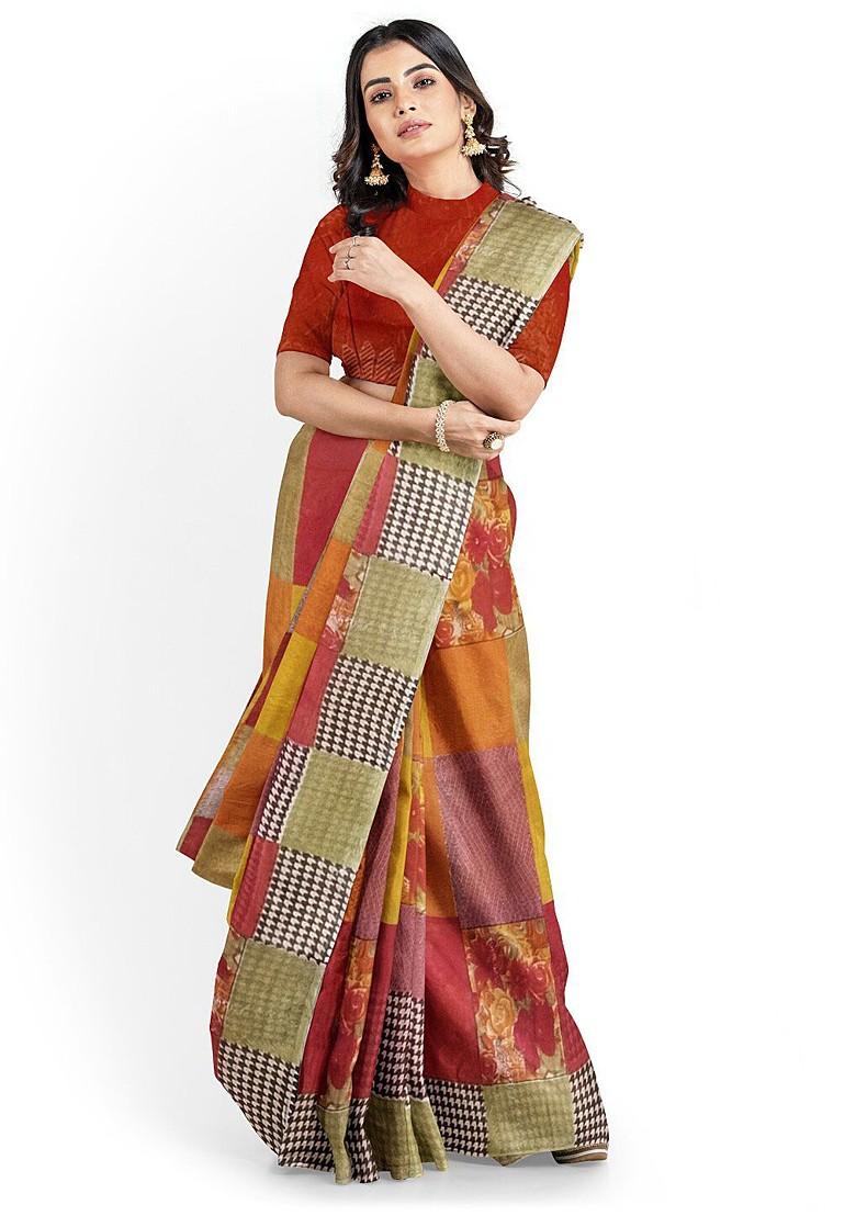 Red Embroidered Georgette Saree Set