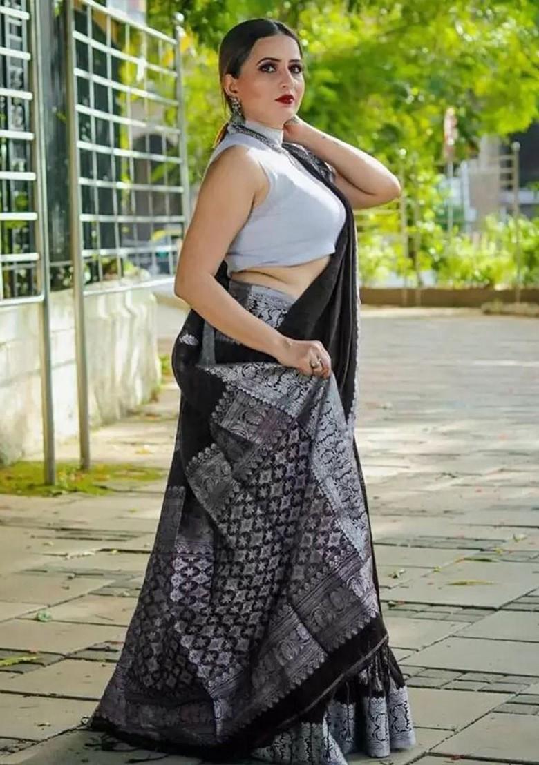 Black woven Silk Saree Set