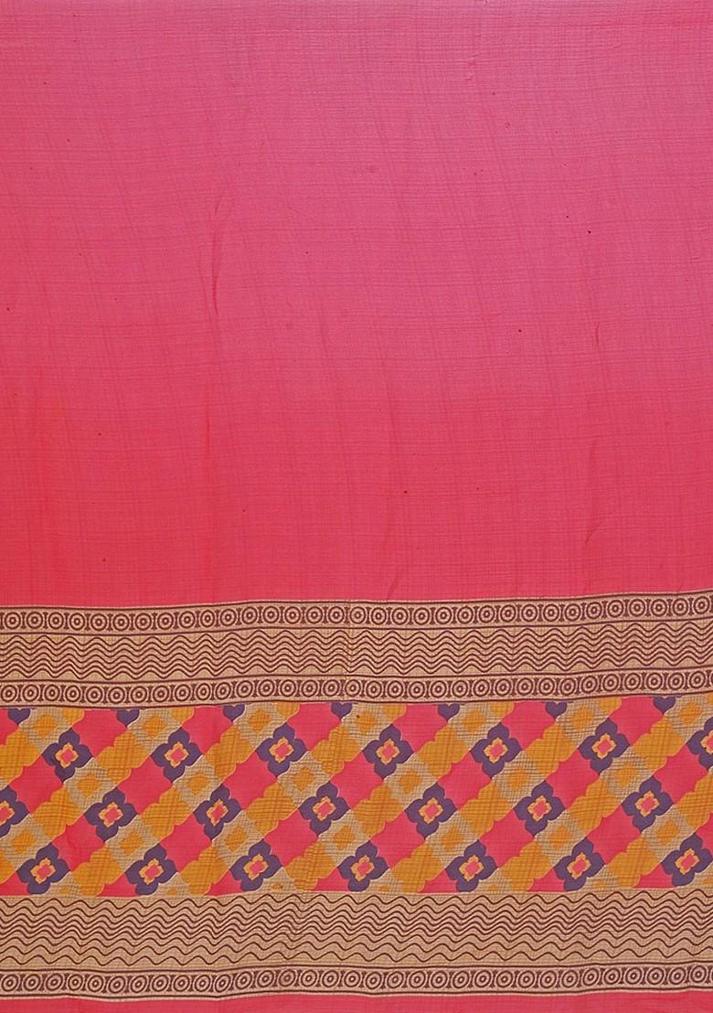 Yellow Floral Poly Blend Saree Set (Set Of 2)