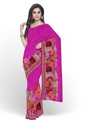 Pink Floral Georgette Saree Set