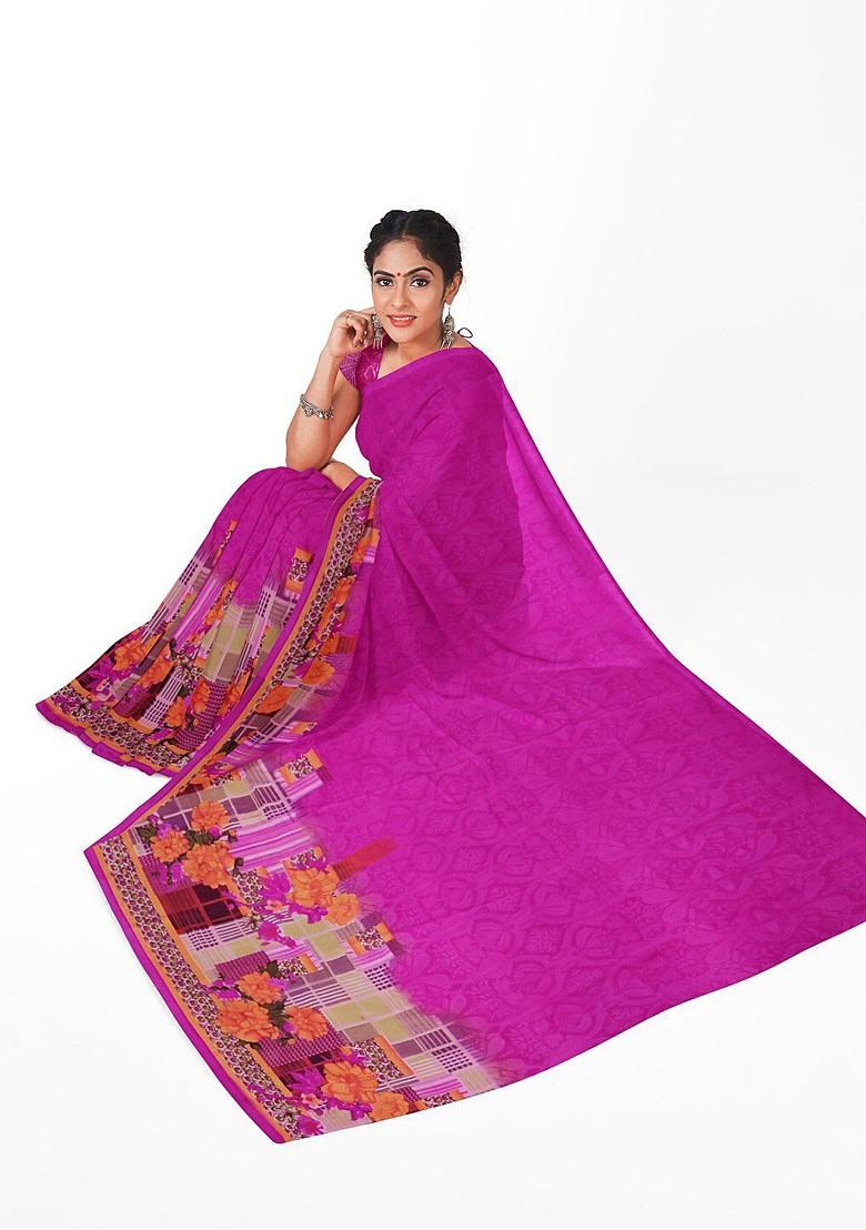 Pink Floral Georgette Saree Set
