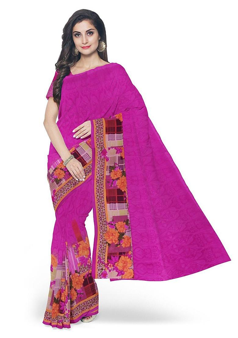 Pink Floral Georgette Saree Set