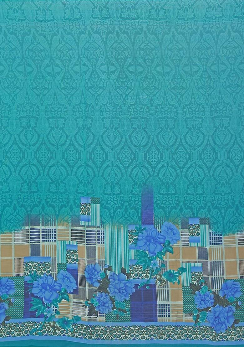 Turquoise Blue Embroidered Georgette Saree Set (Set Of 2)