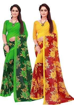 Maroon Embroidered Poly Blend Saree Set