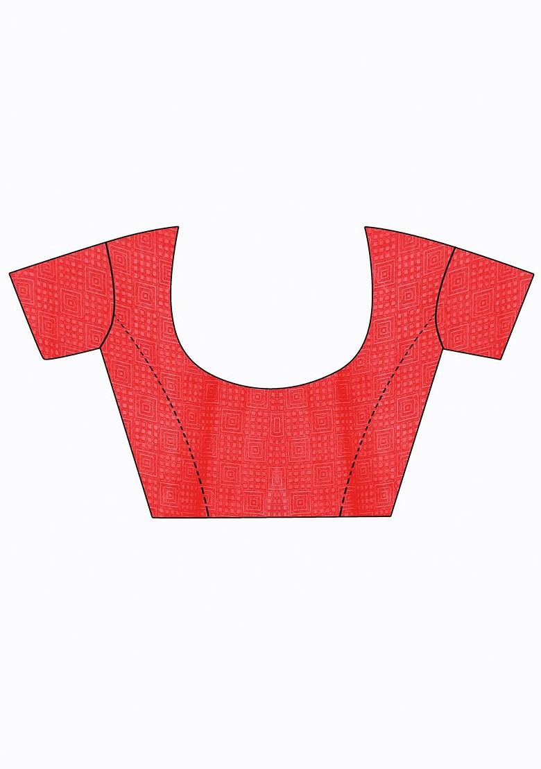 Red Embroidered Georgette Saree Set (Set Of 2)