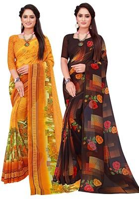 Black Floral Georgette Saree Set (Set Of 2)