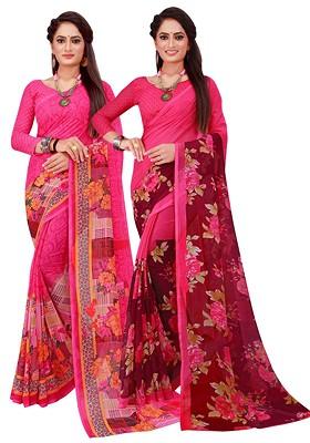 Magenta Embroidered Georgette Saree Set