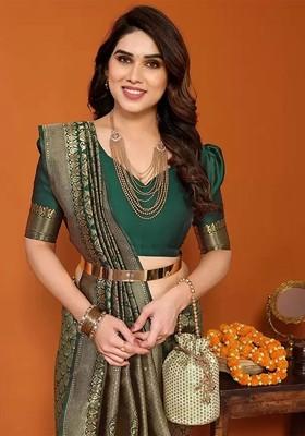 Green woven Silk Saree Set