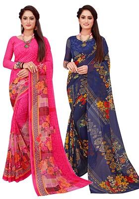 Magenta Floral Georgette Saree Set