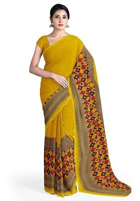 Yellow Floral Georgette Saree Set