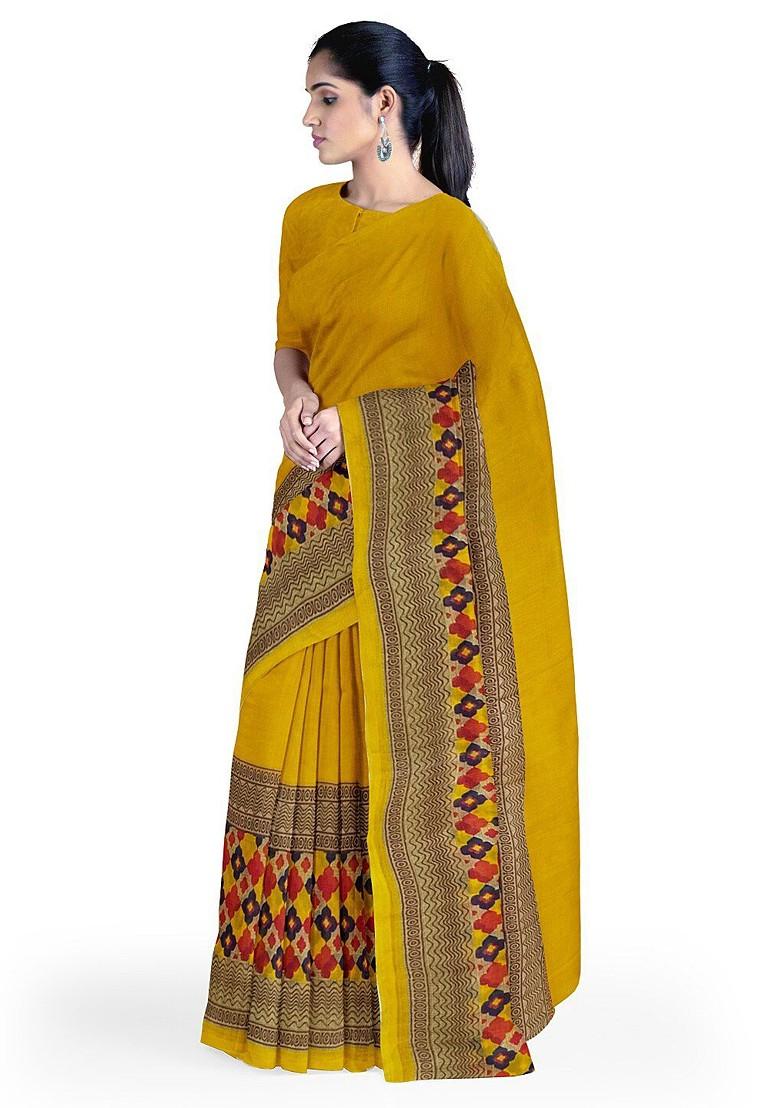 Yellow Floral Georgette Saree Set