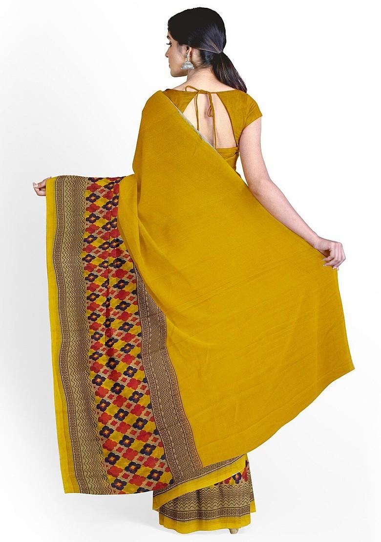 Yellow Floral Georgette Saree Set