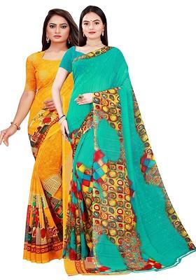 Green Embroidered Georgette Saree Set