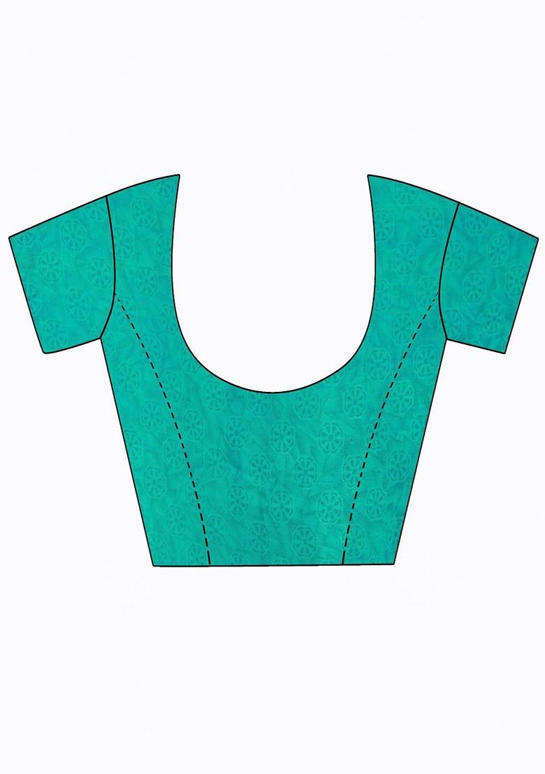 Turquoise Blue Floral Georgette Saree Set (Set Of 2)