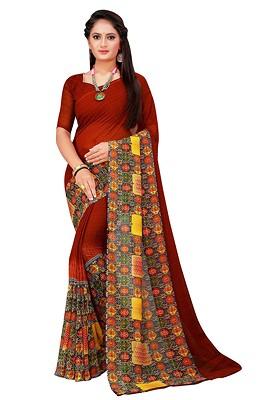 Maroon Embroidered Georgette Saree Set