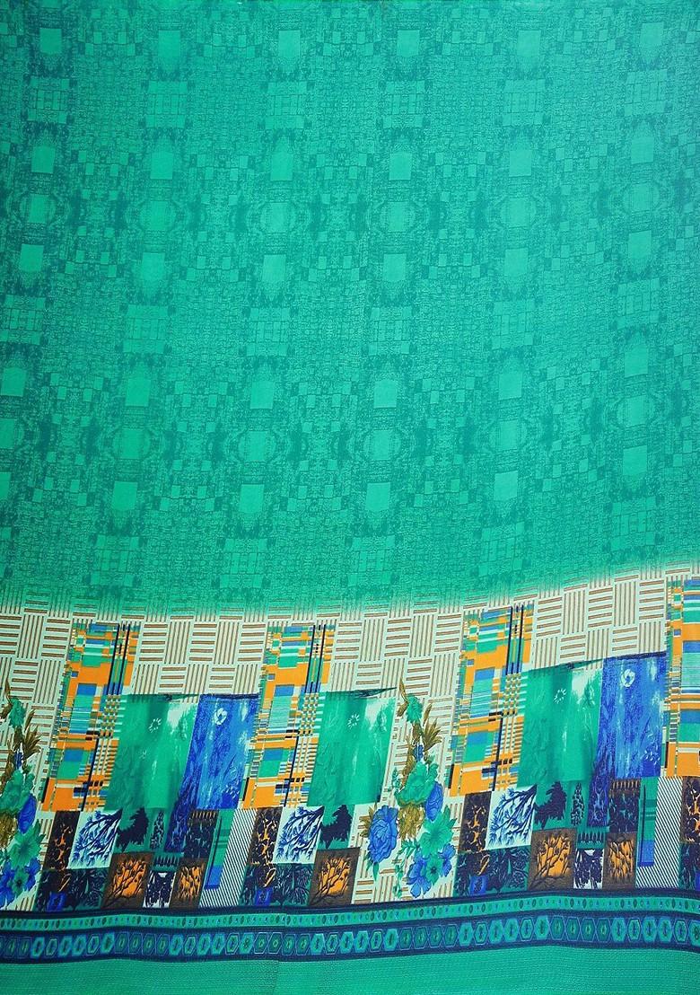 Teal Green Printed Georgette Saree Set (Set Of 2)