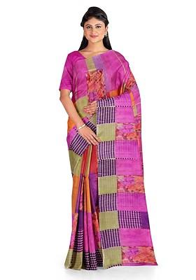 Pink Printed Georgette Saree Set