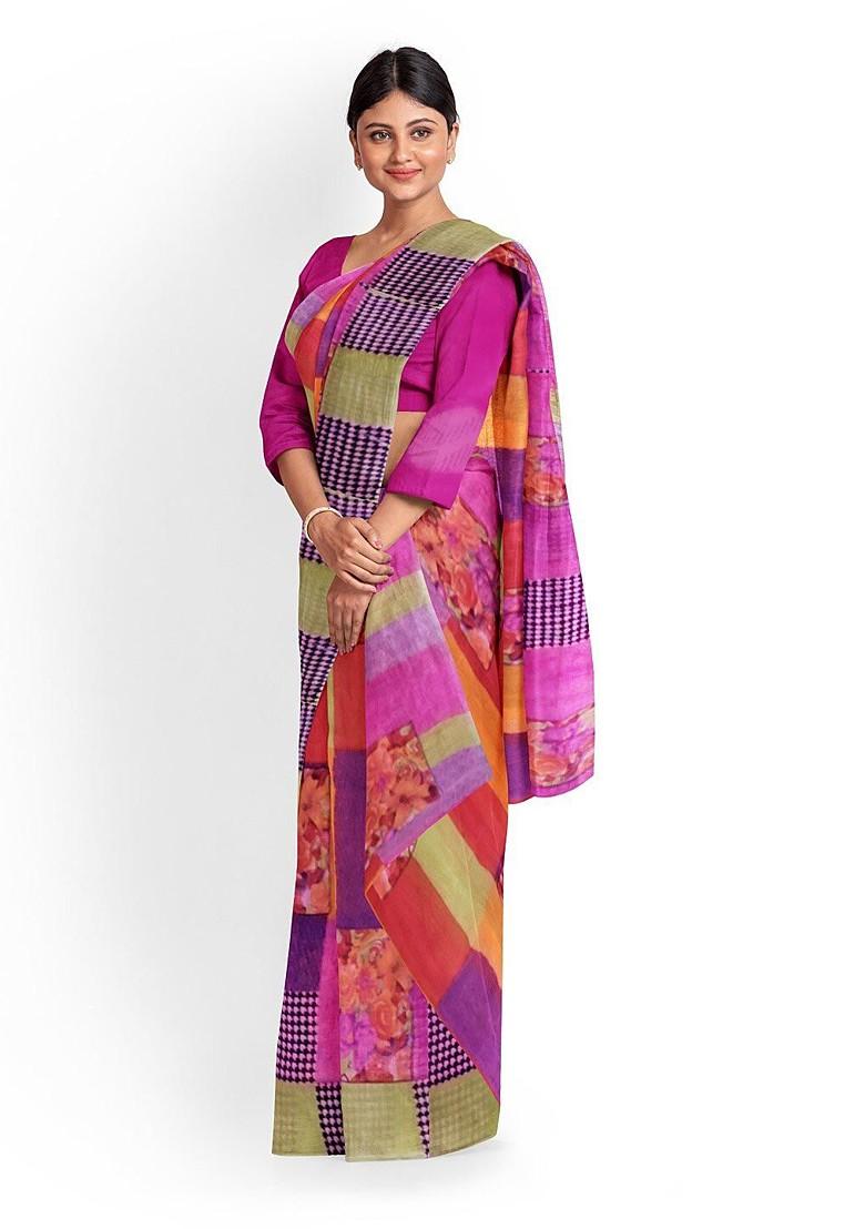 Pink Printed Georgette Saree Set