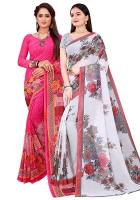 Magenta Floral Georgette Saree Set