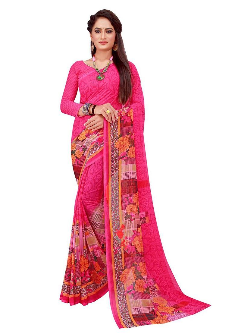 Magenta Floral Georgette Saree Set