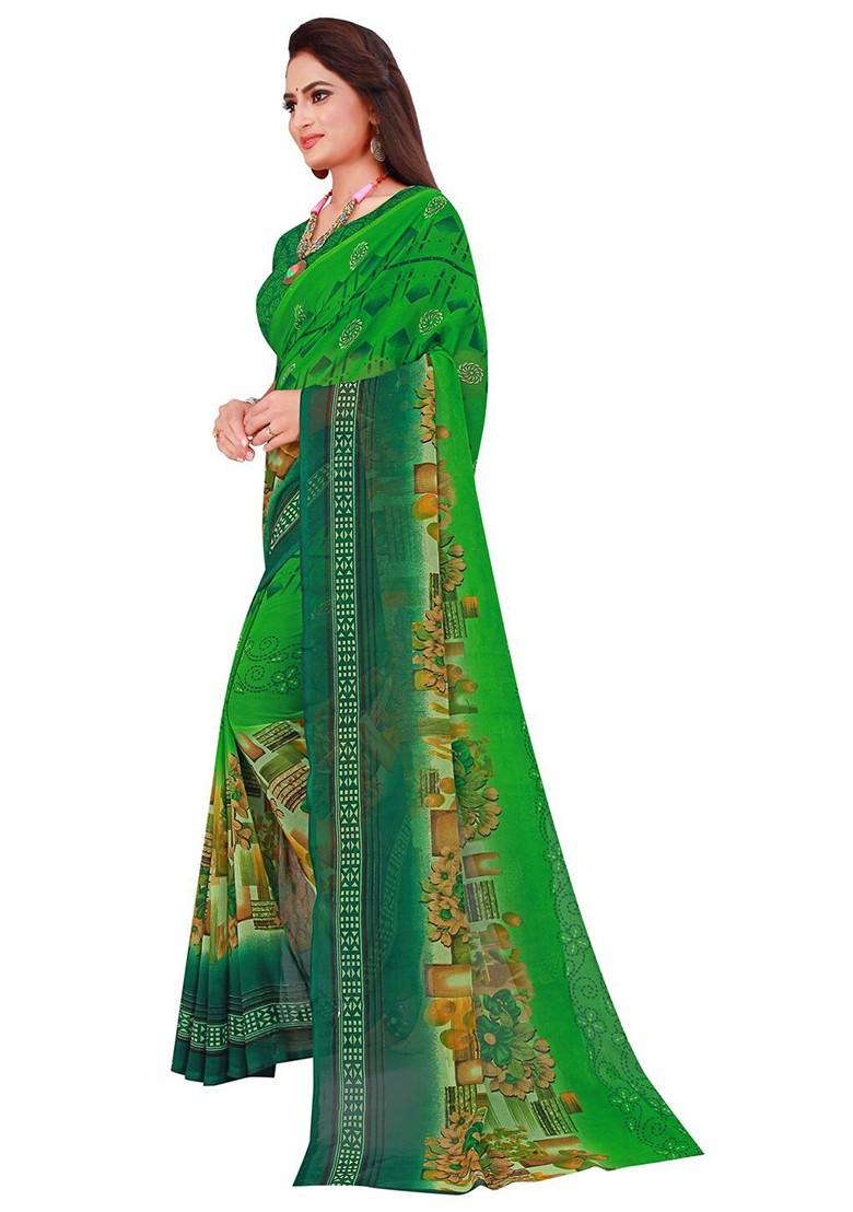 Green Floral Georgette Saree Set