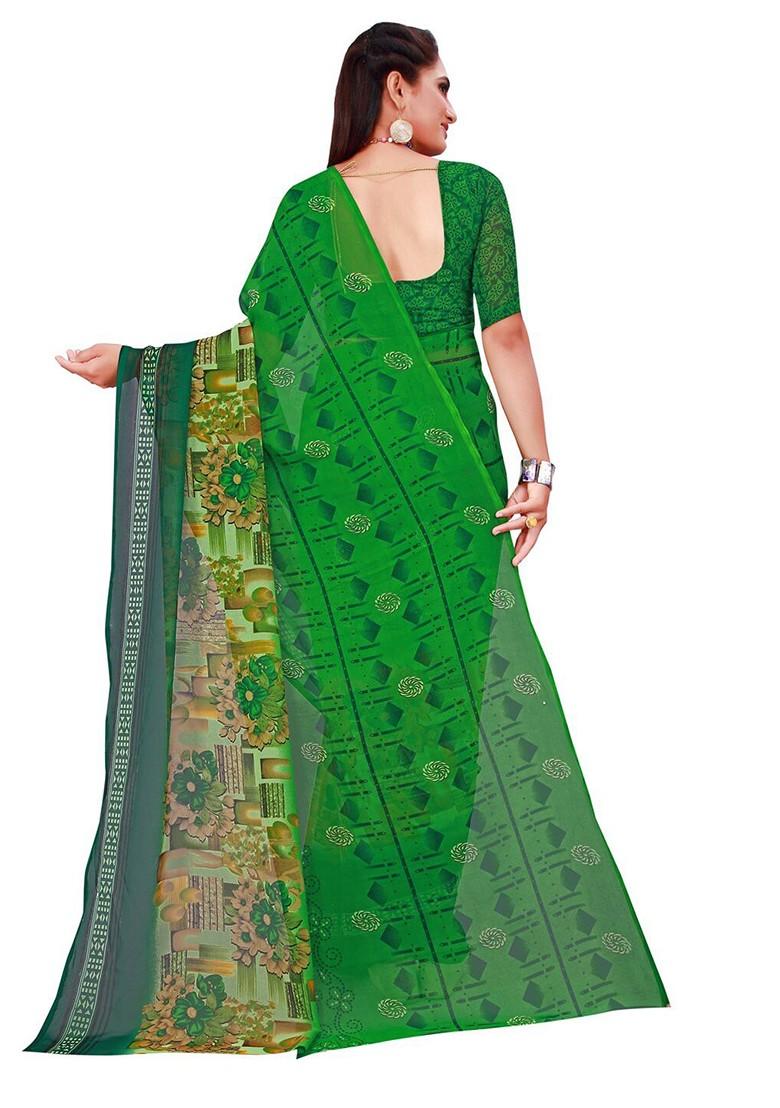 Green Floral Georgette Saree Set