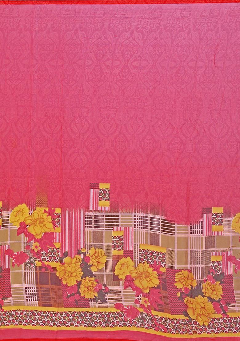 Red Embroidered Georgette Saree Set (Set Of 2)