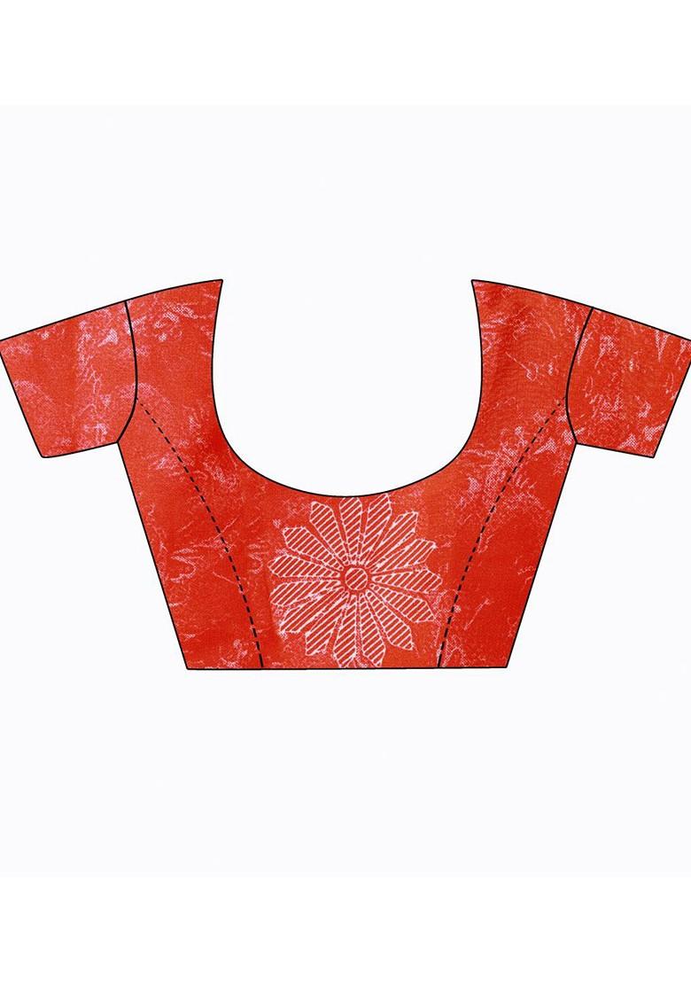 Red Embroidered Georgette Saree Set (Set Of 2)