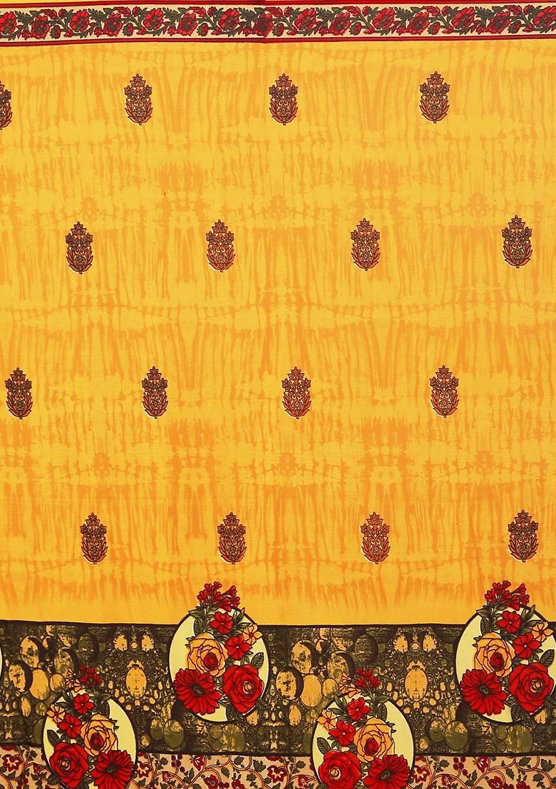 Yellow Embroidered Georgette Saree Set (Set Of 2)