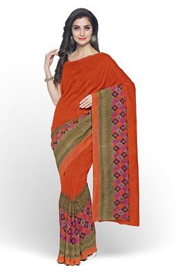 Orange Embroidered Georgette Saree Set