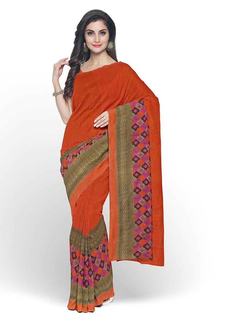 Orange Embroidered Georgette Saree Set