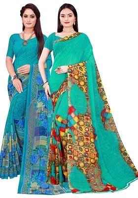 Green Embroidered Georgette Saree Set