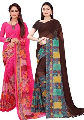 Brown Embroidered Georgette Saree Set