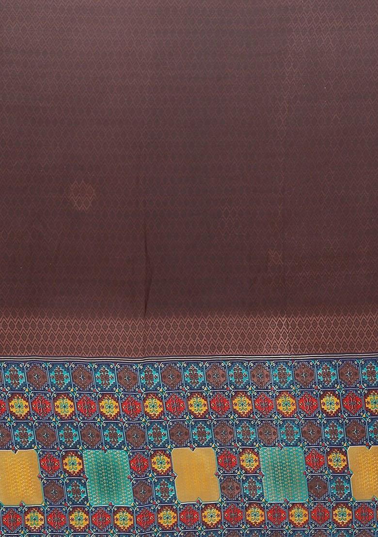 Brown Embroidered Georgette Saree Set