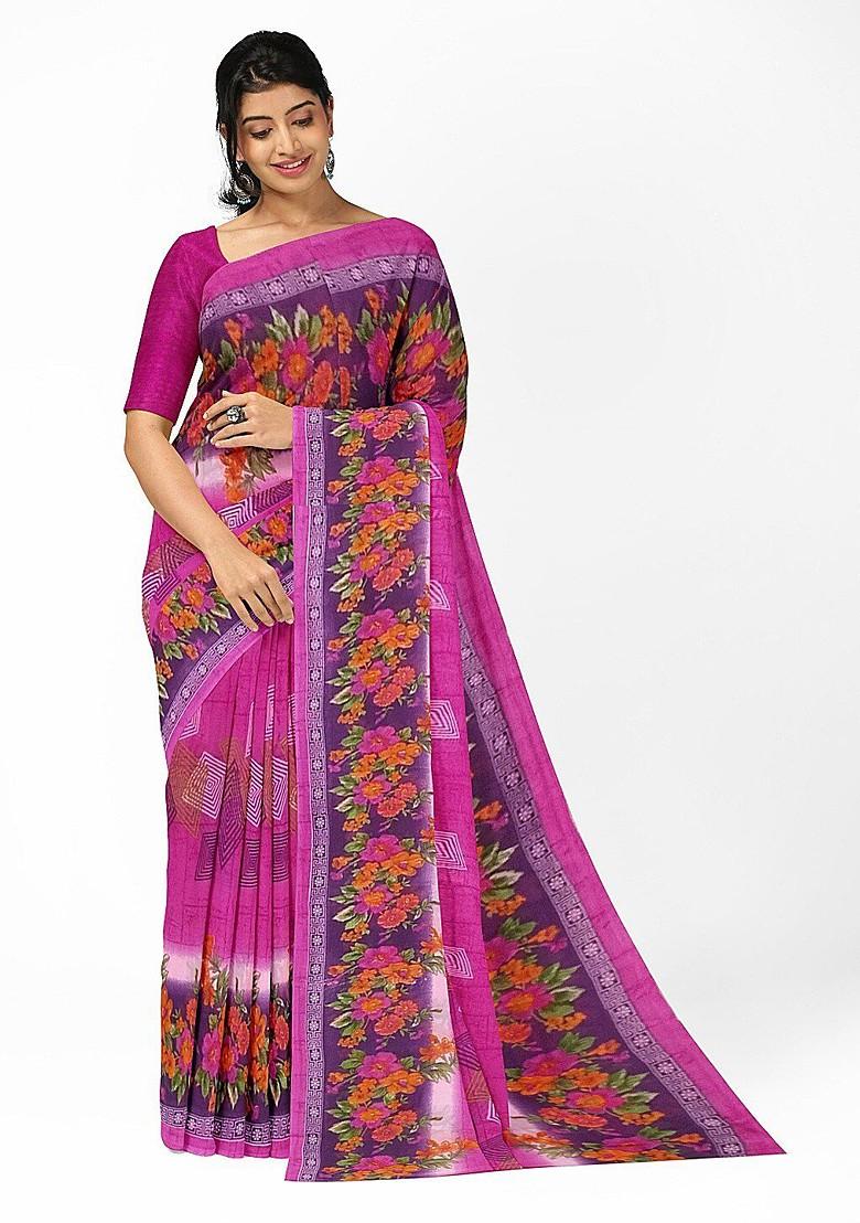 Pink Floral Georgette Saree Set