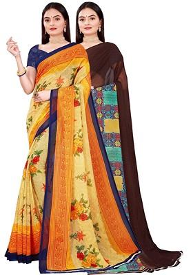 Beige Embroidered Georgette Saree Set