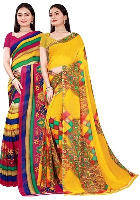 Yellow Embroidered Georgette Saree Set