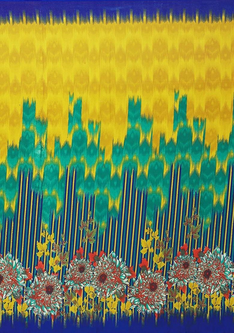 Lime Green Printed Georgette Saree Set (Set Of 2)