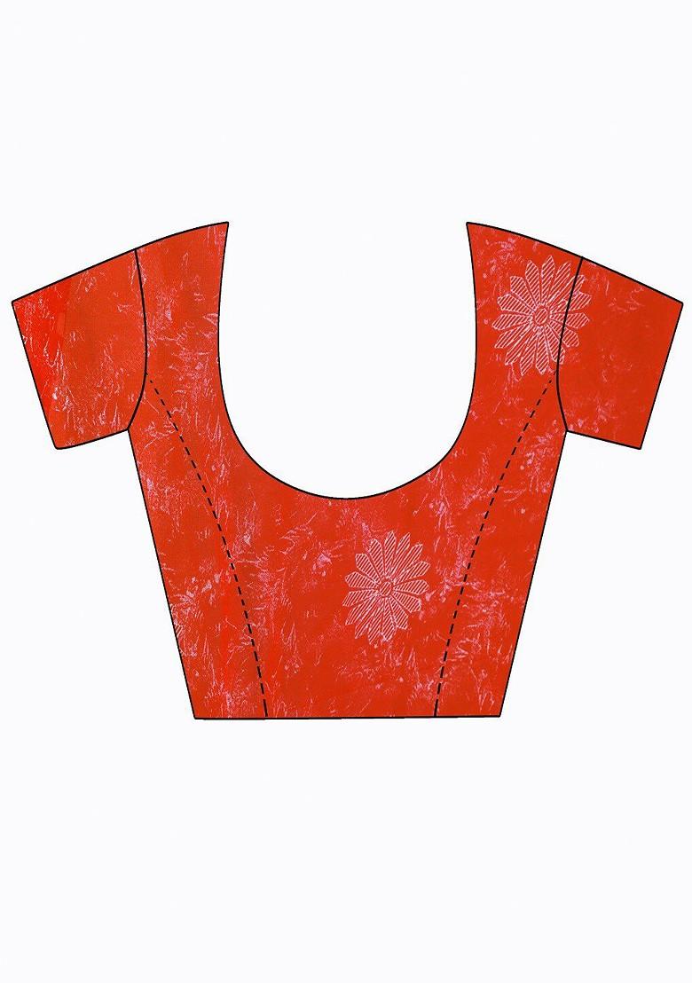 Red Embroidered Georgette Saree Set (Set Of 2)