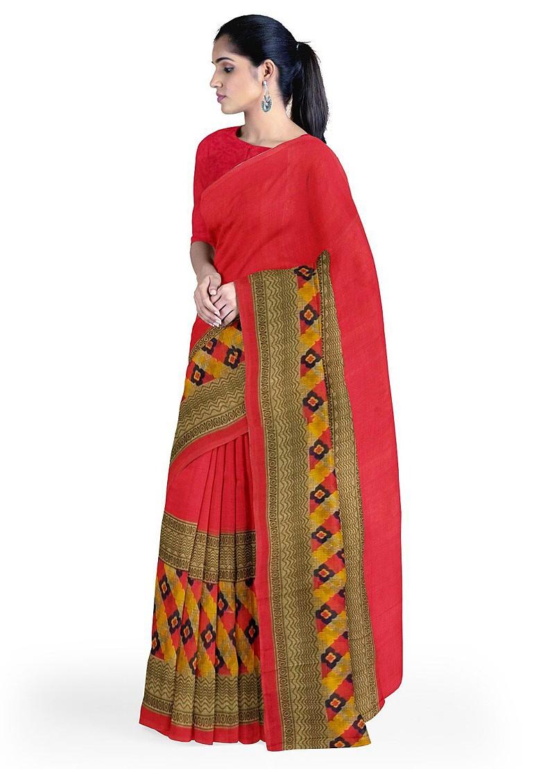 Peach Printed Georgette Saree Set