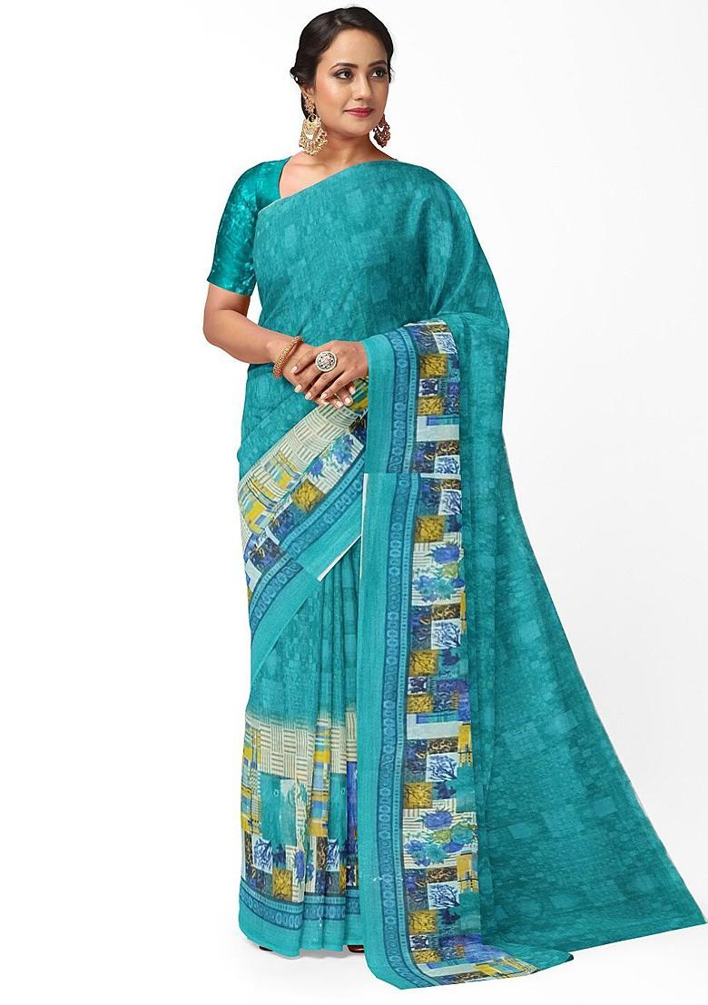 Green Embroidered Georgette Saree Set