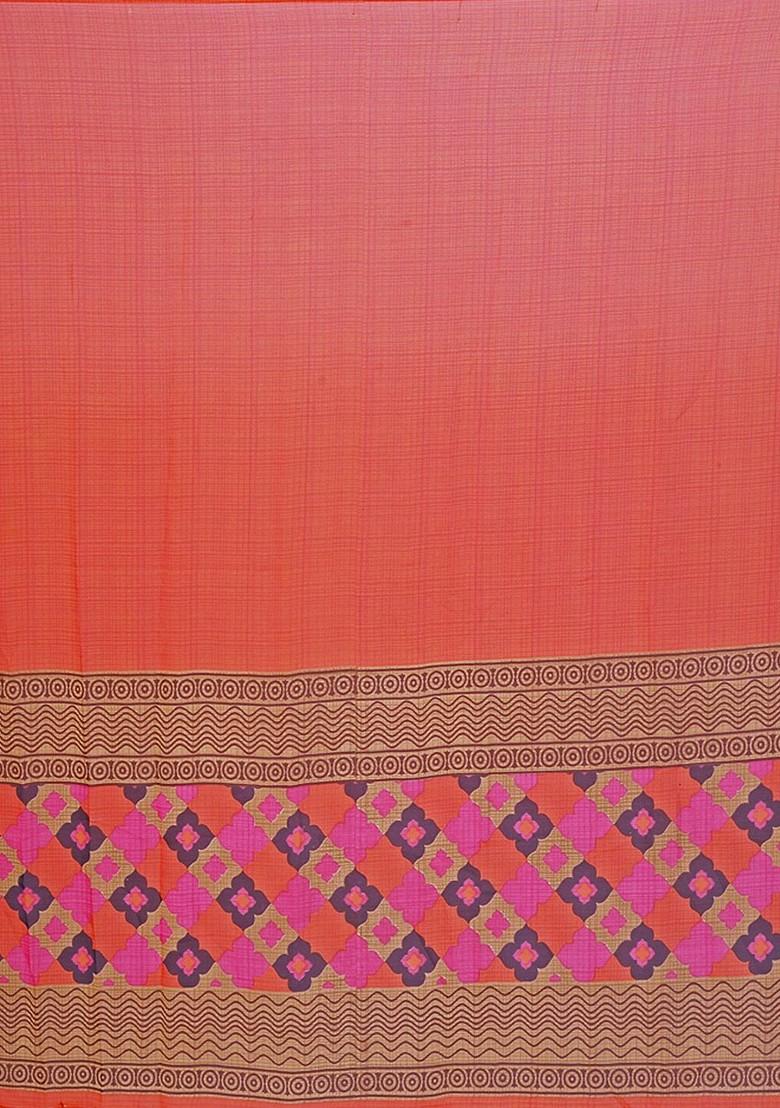 Orange Floral Georgette Saree Set (Set Of 2)