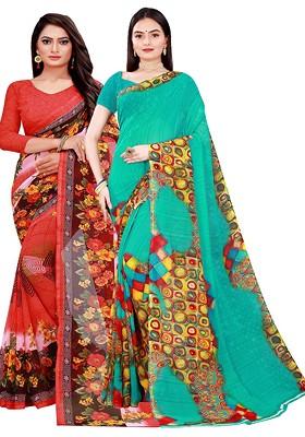 Green Embroidered Georgette Saree Set