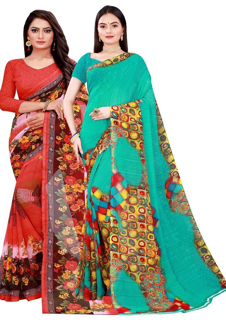 Green Embroidered Georgette Saree Set